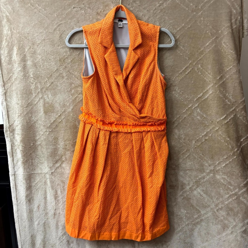 DR Collection Orange Sleeveless Textured Dress Women's Size 4 Made in Indonesia